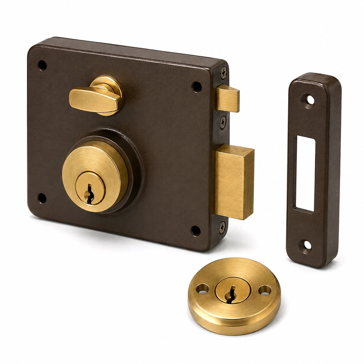 Kalos Surface-Mounted Keyed Door Lock with Thumbturn – Antique Brass