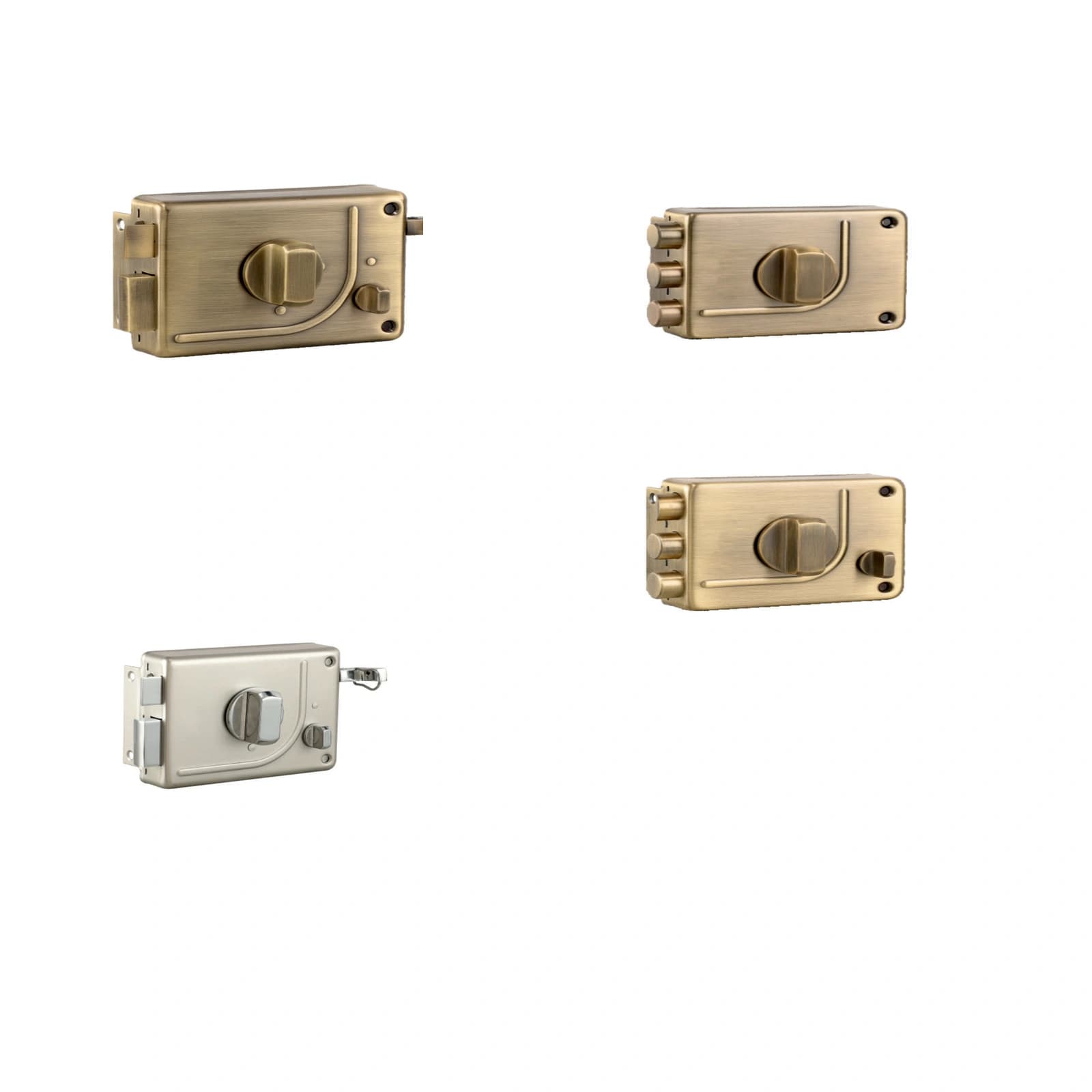 Kalos Surface-Mounted Rim Lock – Brass & Satin Nickel Collection