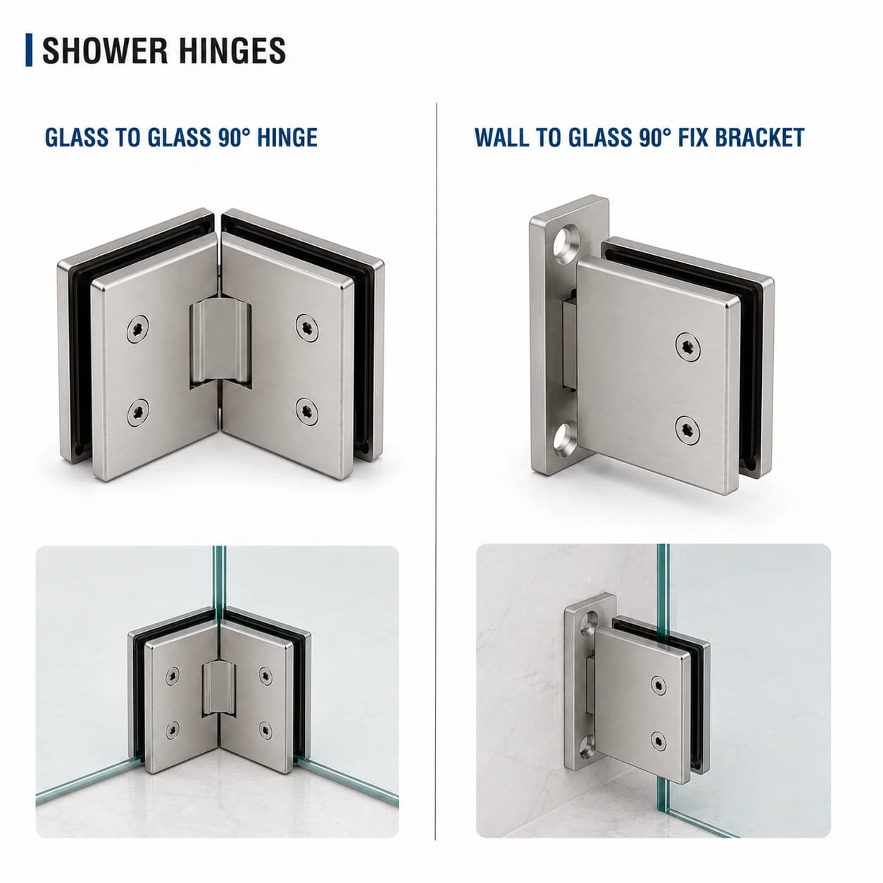 Stainless Steel Glass-to-Glass 90° Shower Hinge