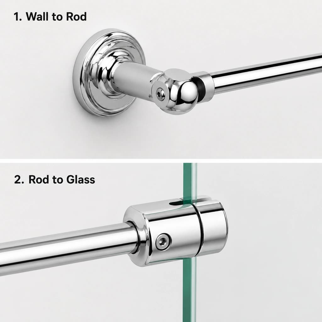 Chrome Shower Rod Mounting Connectors – Wall & Glass