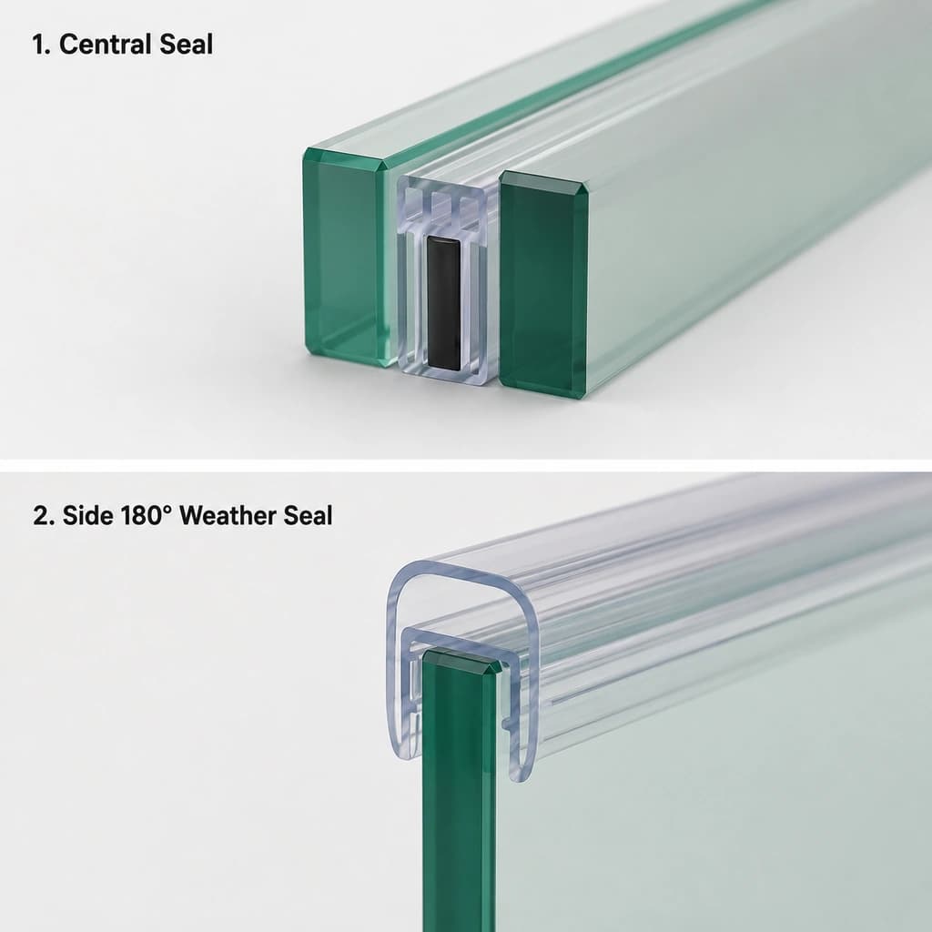 Clear Shower Glass Central & 180° Weather Seals