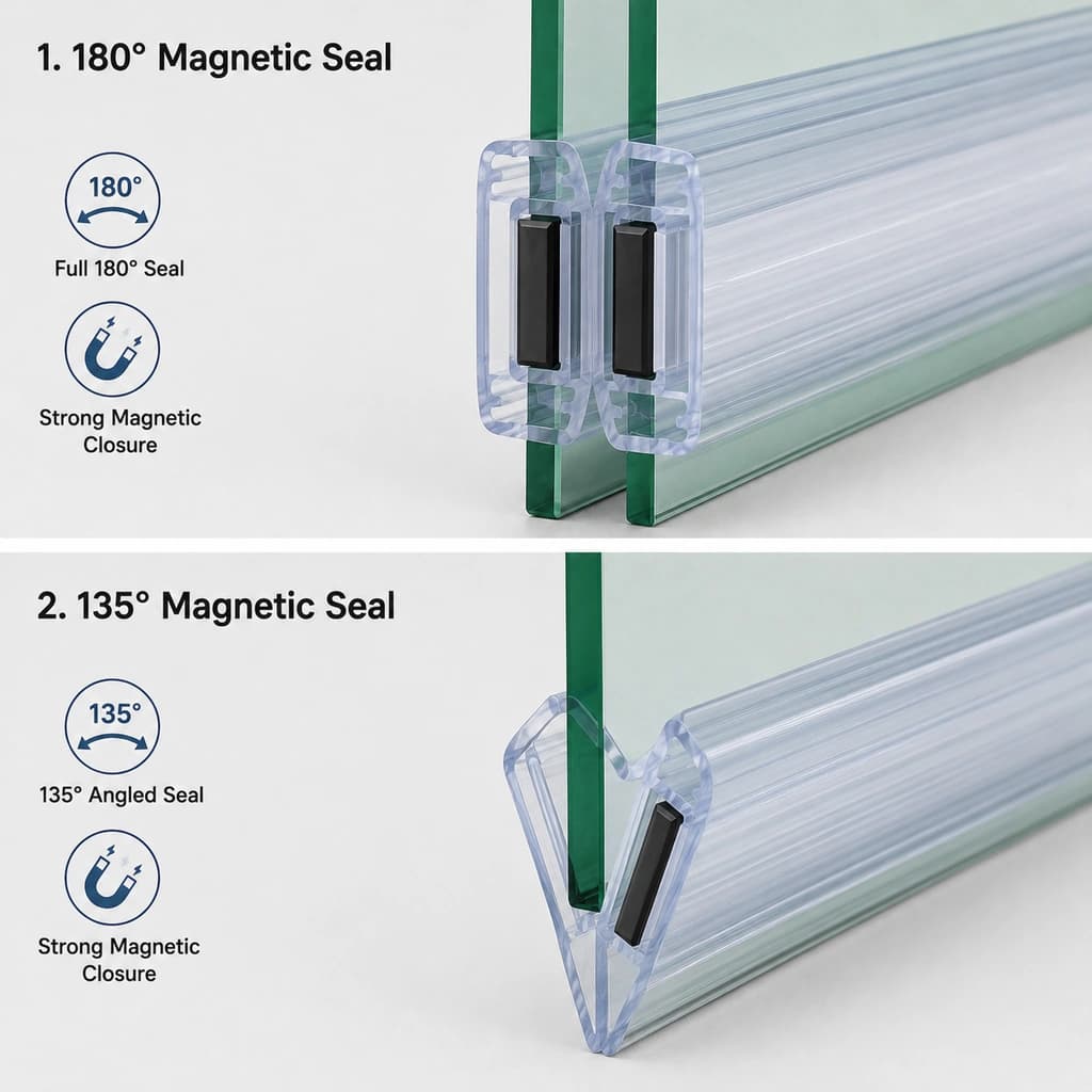 Clear Magnetic Shower Door Seals – 180° & 135°