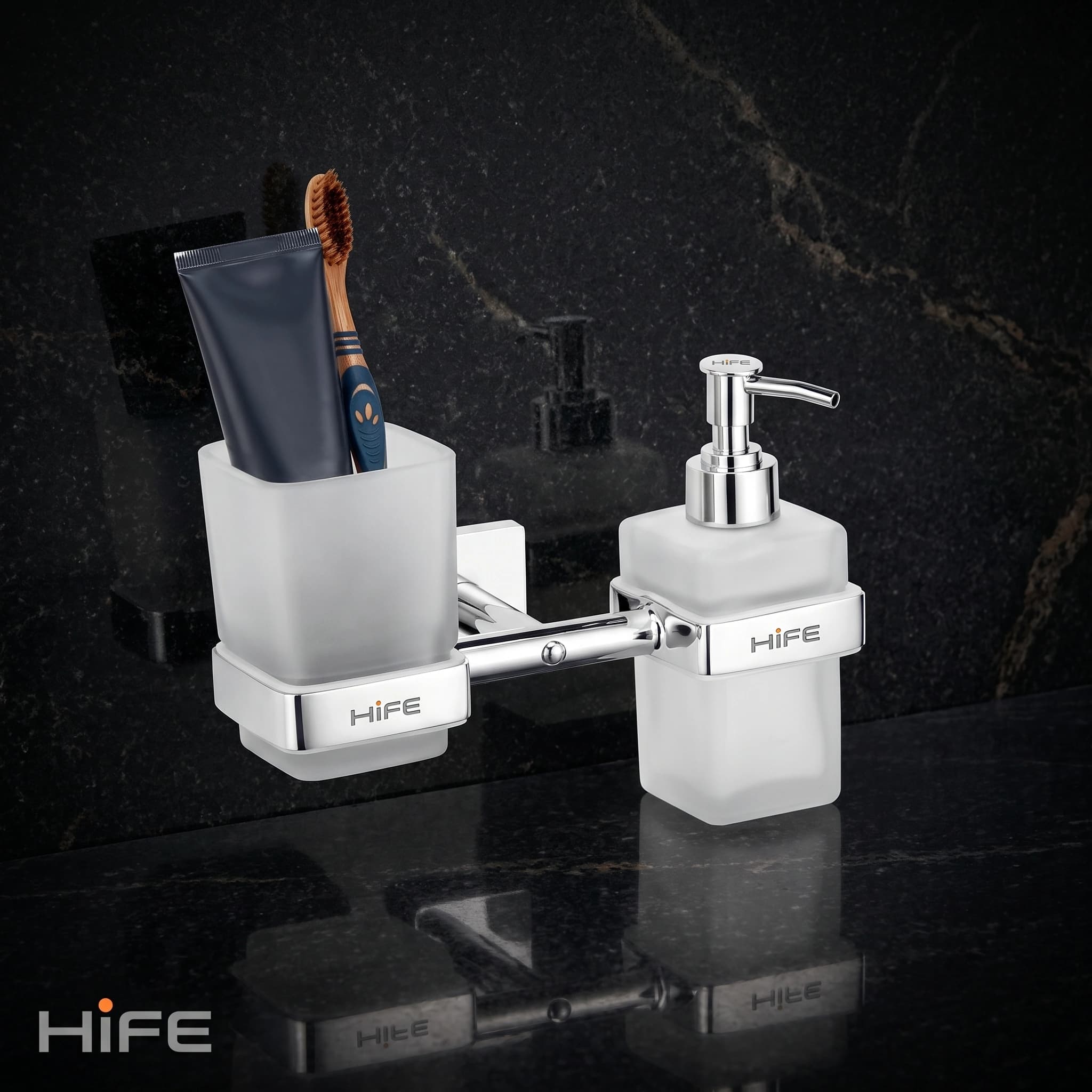 HIFE Kubix Tumbler Holder Cum Liquid Soap Dispenser (Glass)